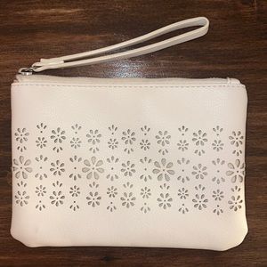 White leather wristlet
